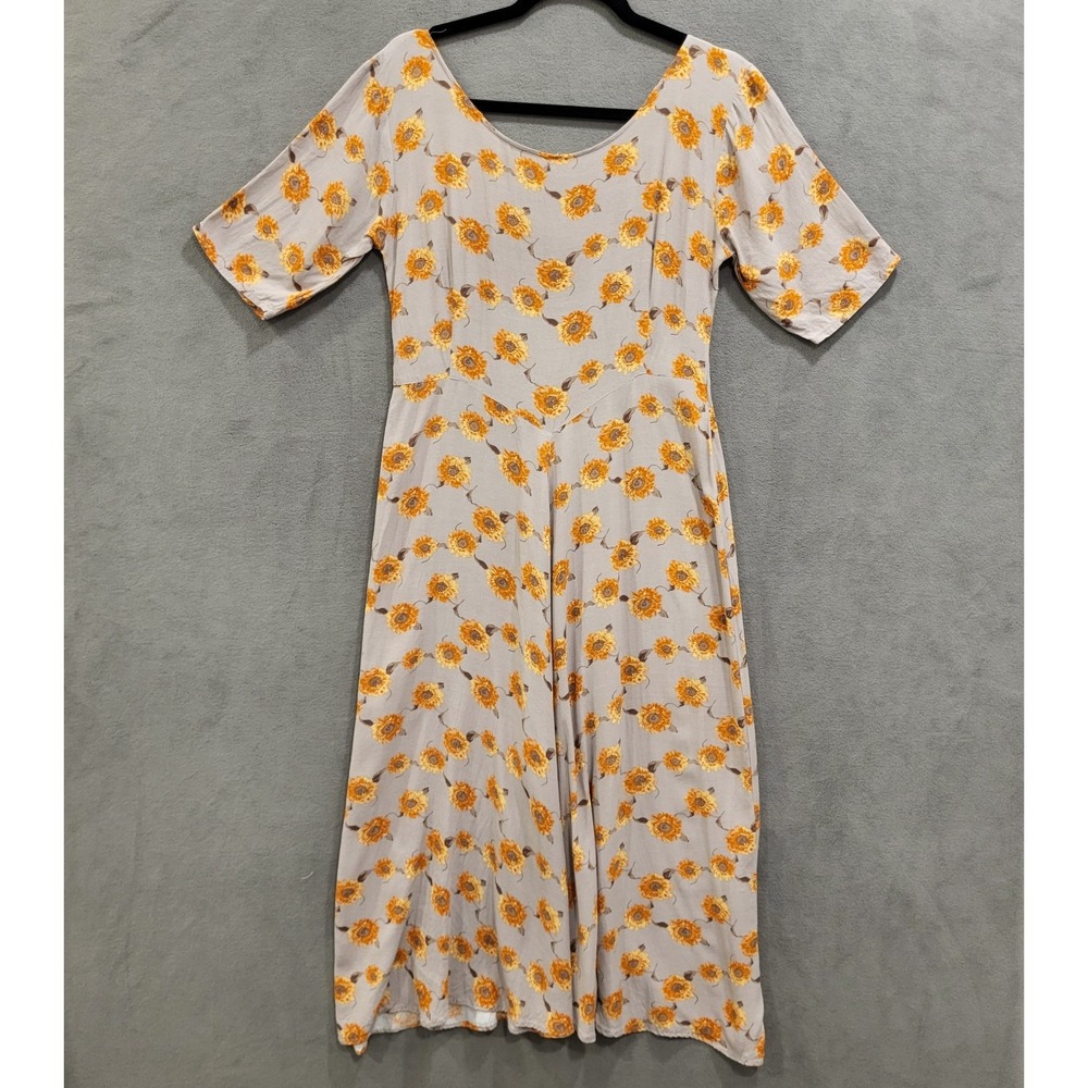 Vintage Marisa Nakki Sunflower‎ 40's Style Midi Dress Womens M Summer Casual